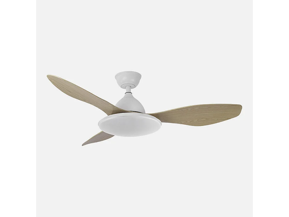 Ventilador DC Yael blanco/haya LED 3 aspas 6 vel. con mando