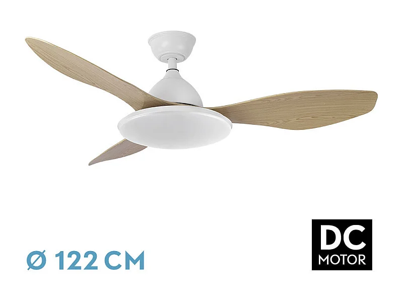 Ventilador DC Yael blanco/haya LED 3 aspas 6 vel. con mando