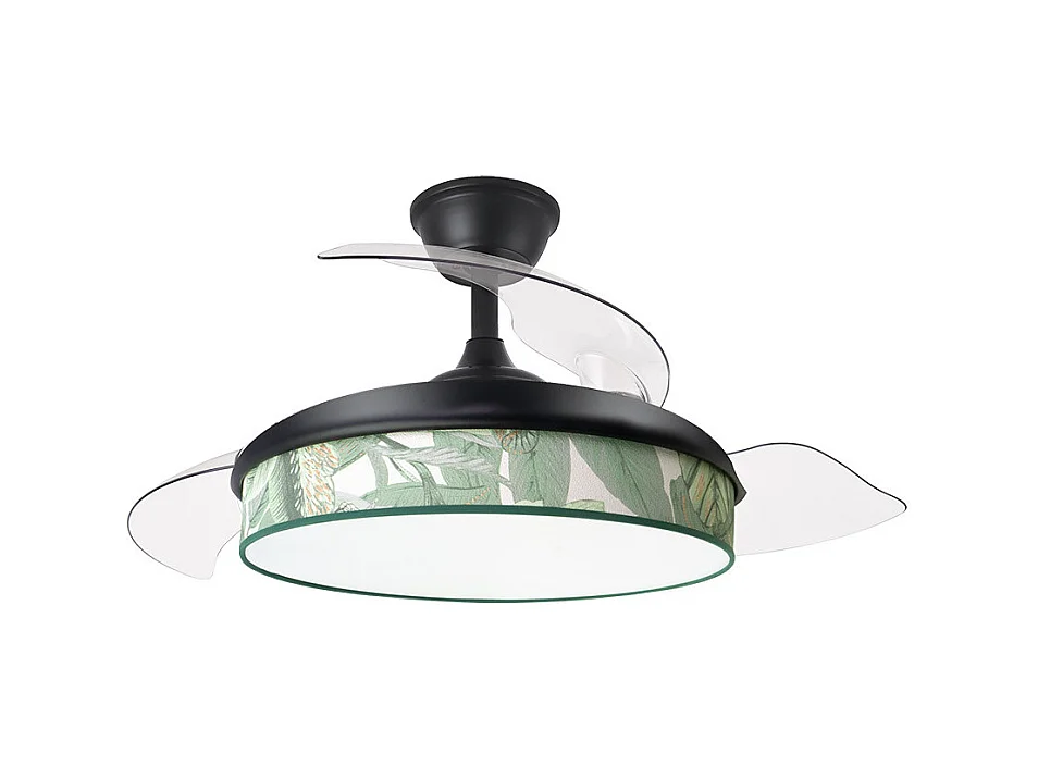 Ventilador DC Moda negro/hoja verde LED 91 cm con mando y memoria