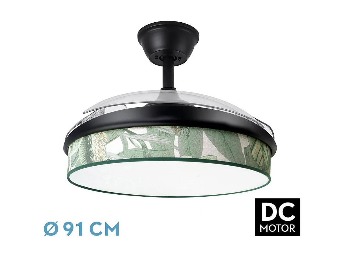 Ventilador DC Moda negro/hoja verde LED 91 cm con mando y memoria