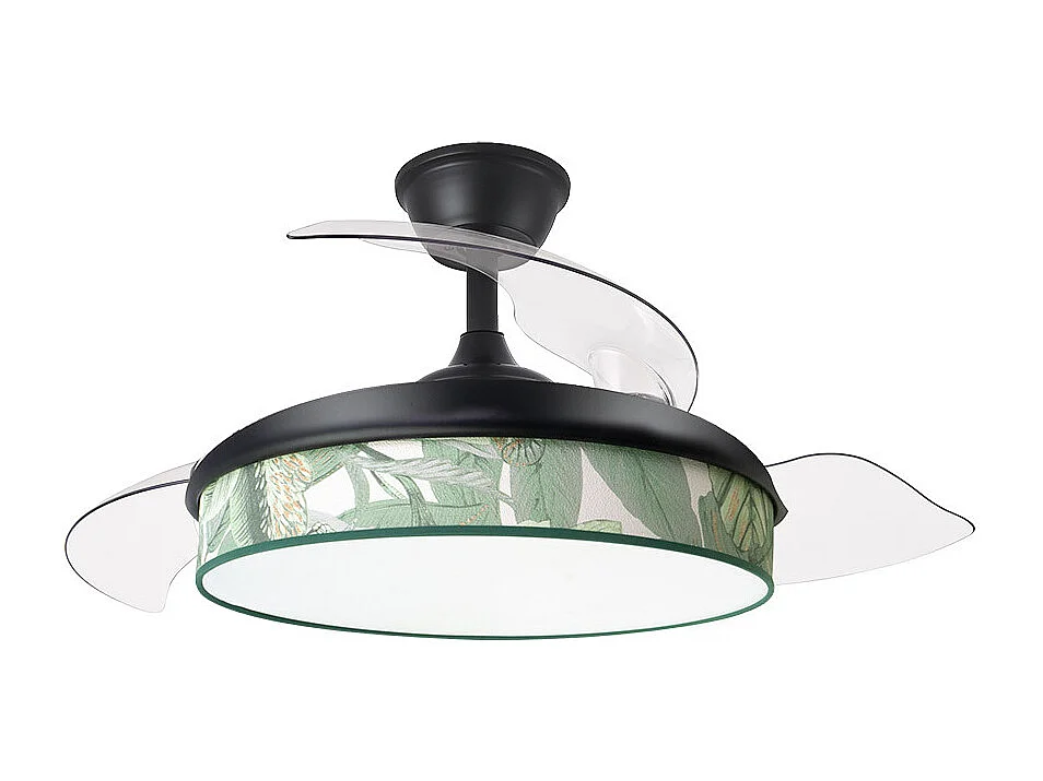 Ventilador DC Moda negro/hoja verde LED 91 cm con mando y memoria