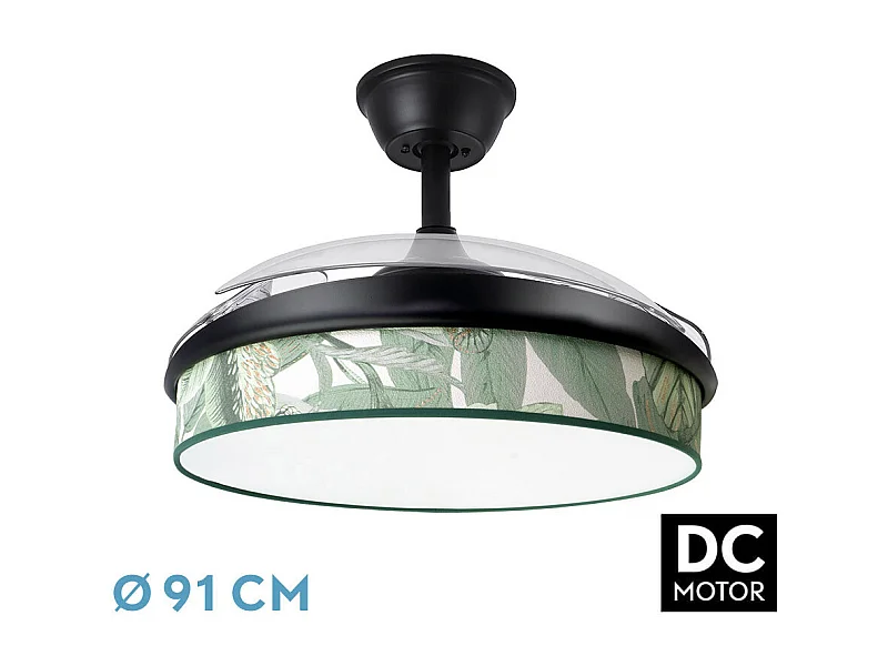 Ventilador DC Moda negro/hoja verde LED 91 cm con mando y memoria