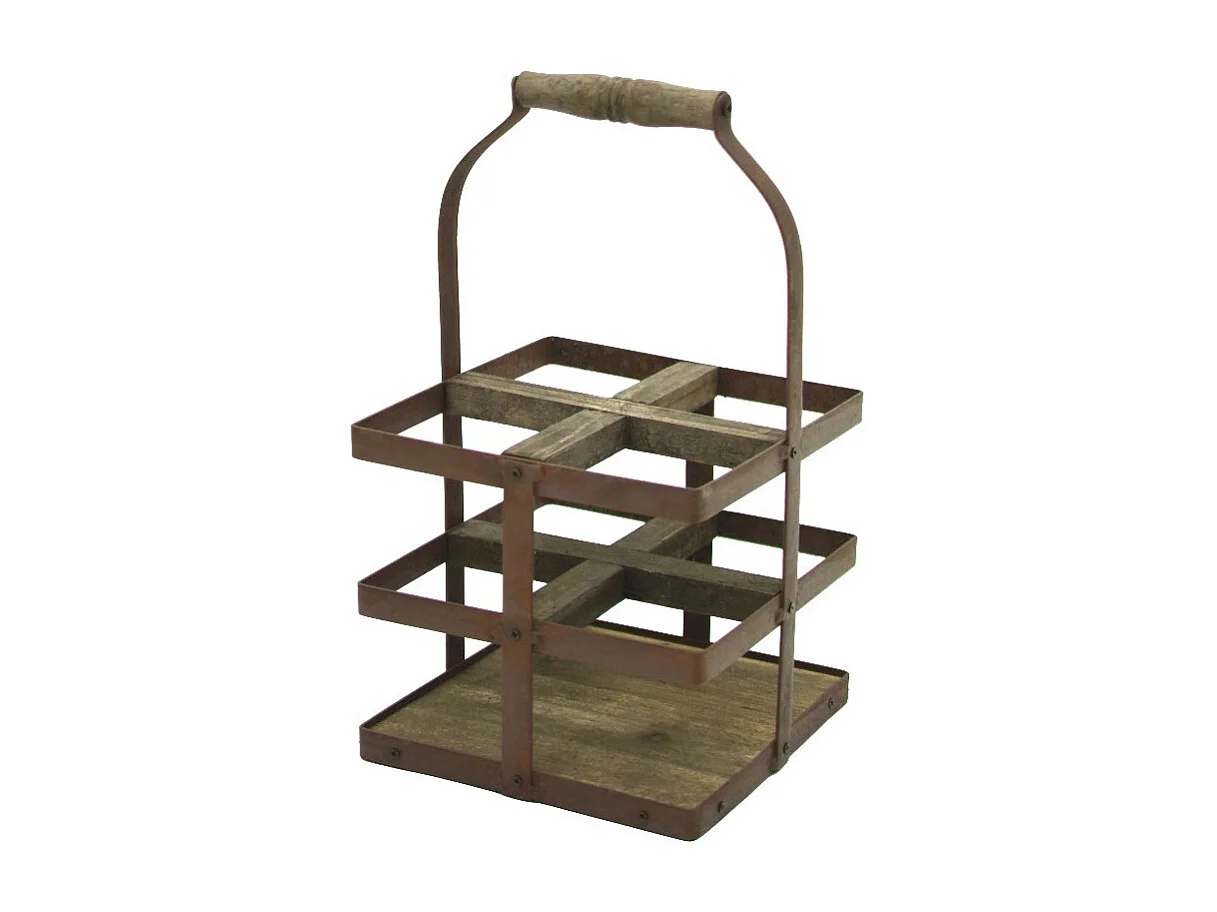 Porte Bouteilles bois métal marron 21.5 x 21.5 x 37 cm