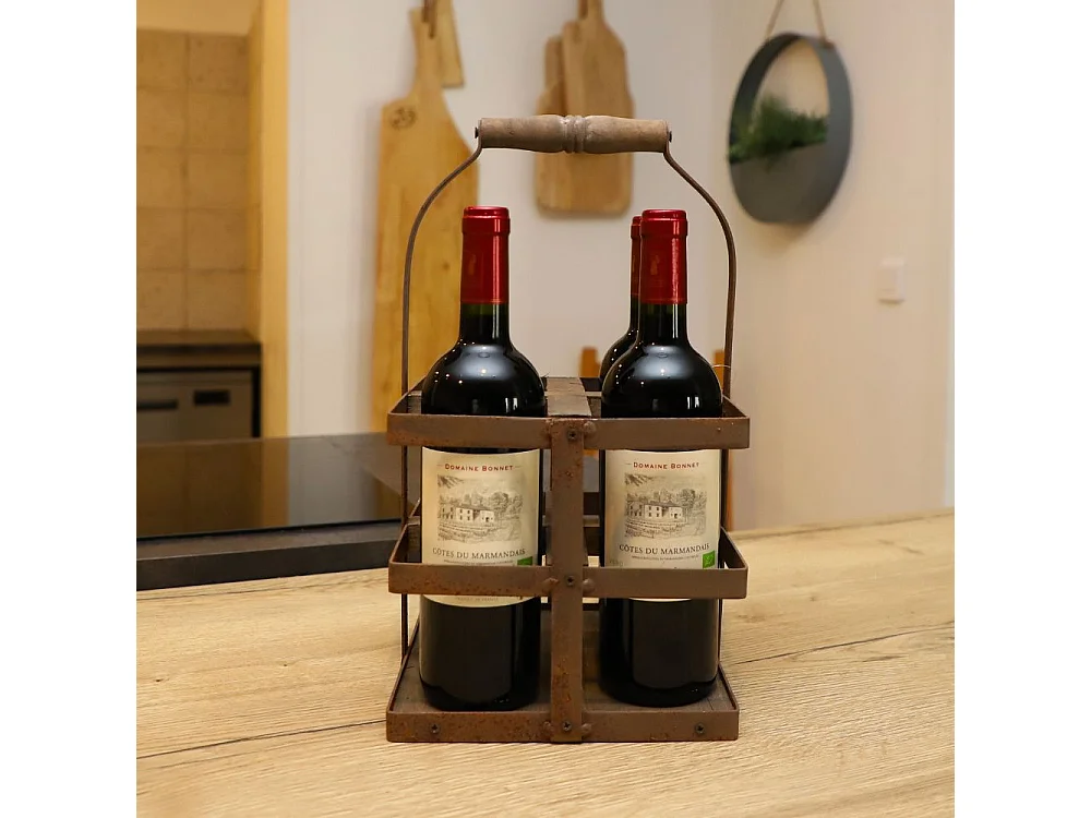 Porte Bouteilles bois métal marron 21.5 x 21.5 x 37 cm