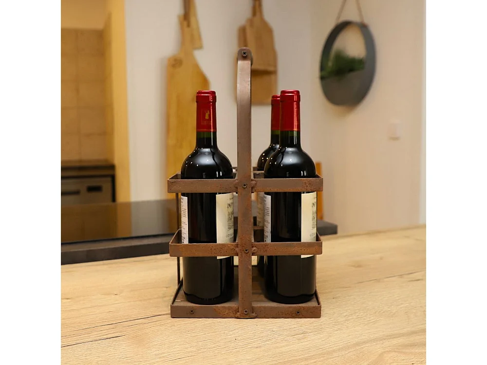 Porte Bouteilles bois métal marron 21.5 x 21.5 x 37 cm