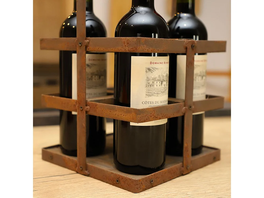 Porte Bouteilles bois métal marron 21.5 x 21.5 x 37 cm
