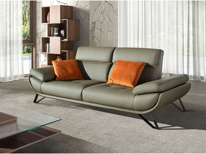 Oliwkowo-zielona, skórzana sofa 3-osobowa 6245 ANGEL CERDA