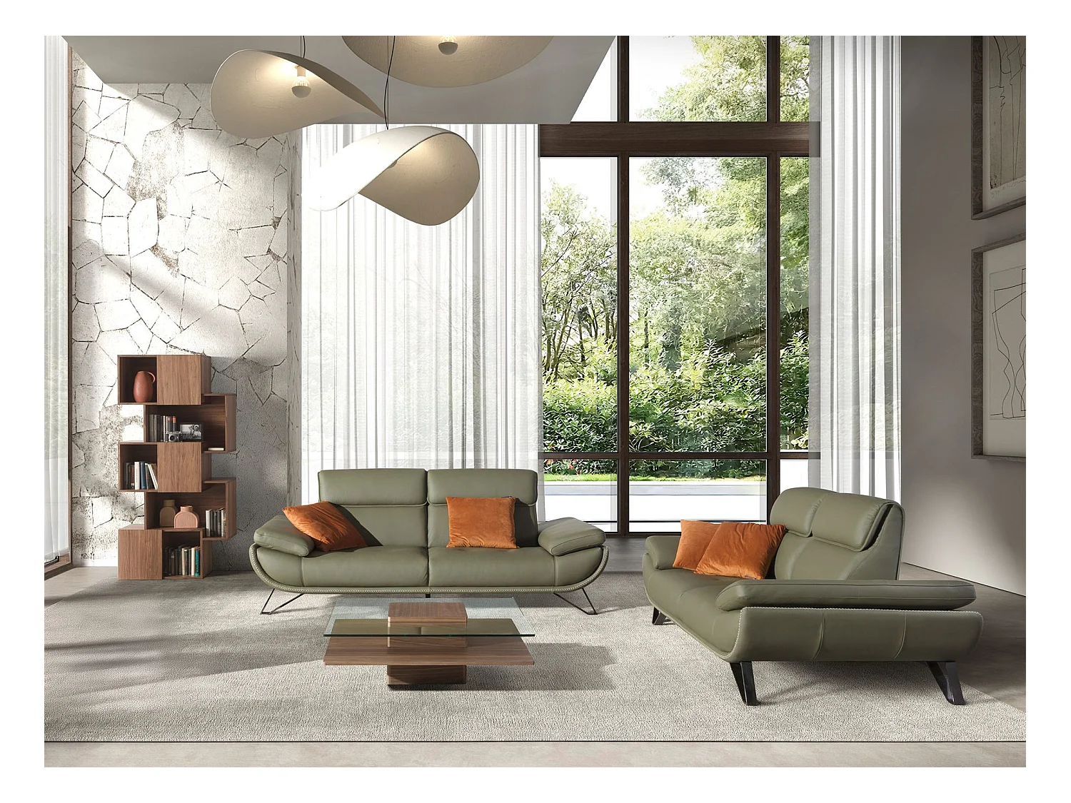 3-Sitzer-Sofa aus olivgrünem Leder