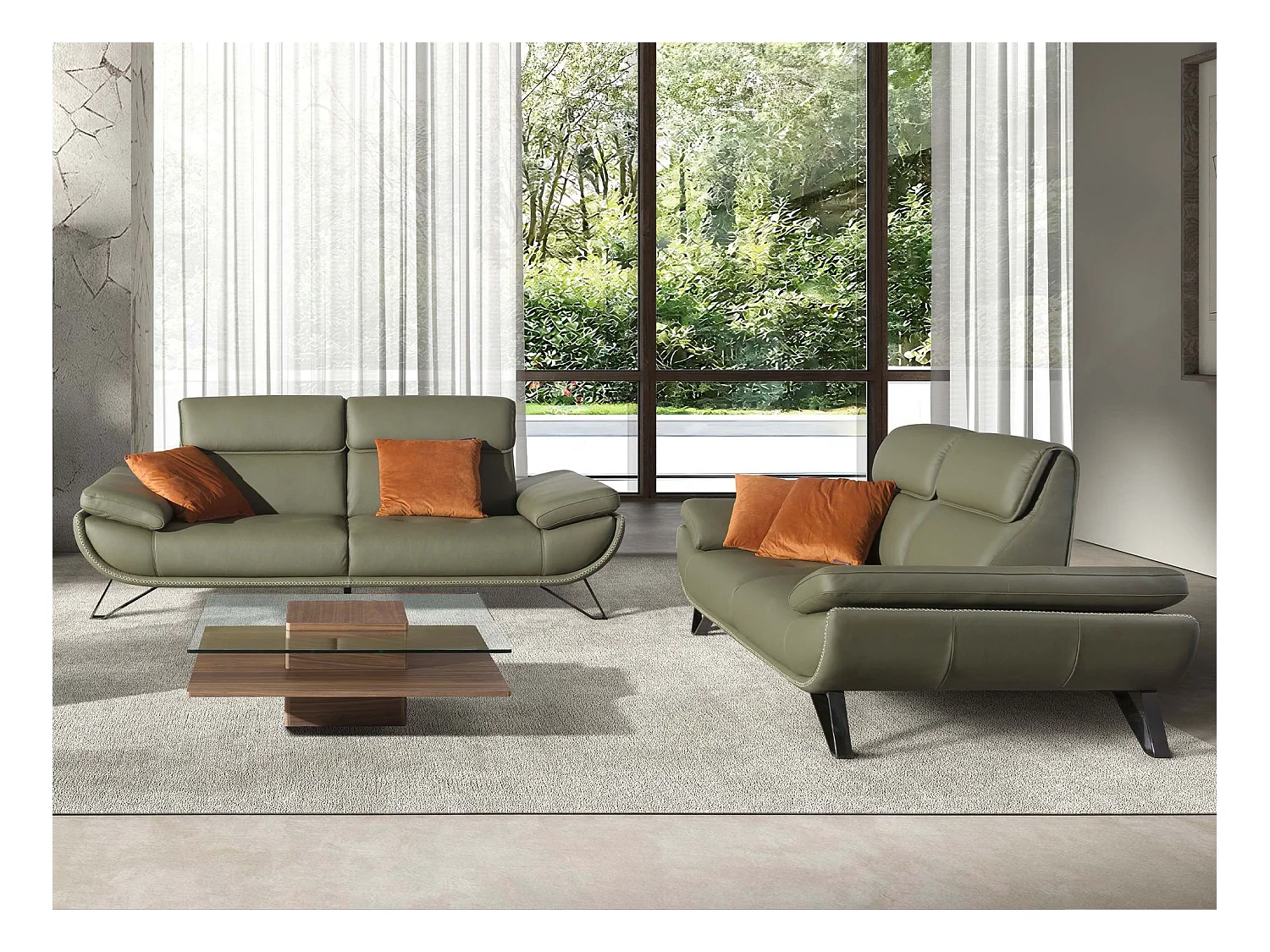 3-Sitzer-Sofa aus olivgrünem Leder