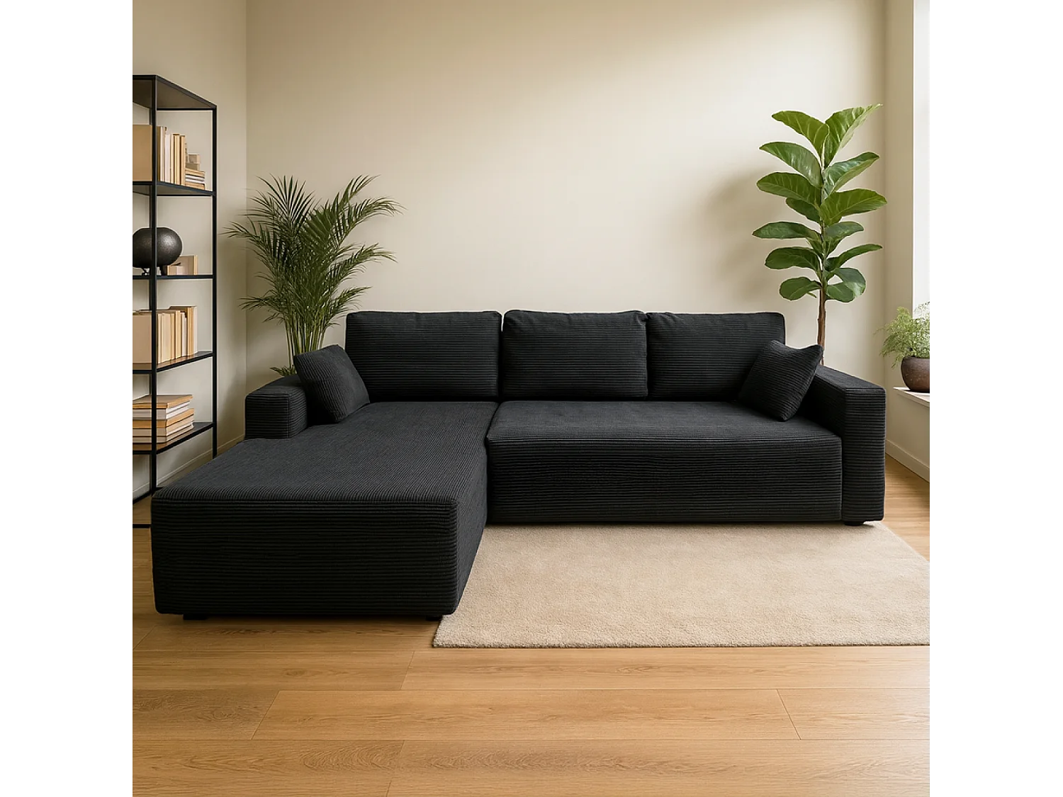 Canapé d'angle 3 places en velours côtelé gris anthracite HOVE