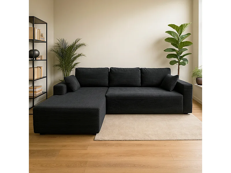 Canapé d'angle 3 places en velours côtelé gris anthracite HOVE