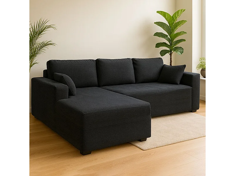 Canapé d'angle 3 places en velours côtelé gris anthracite HOVE