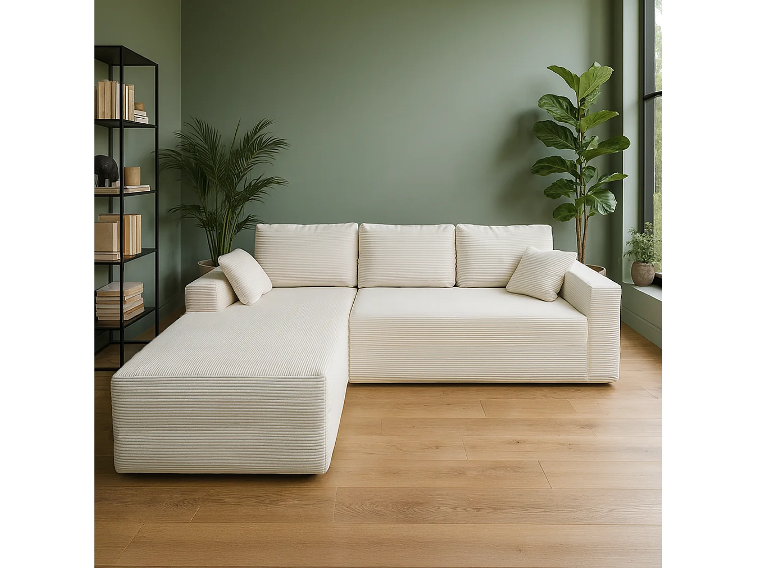 Canapé d'angle 3 places en velours côtelé beige HOVE