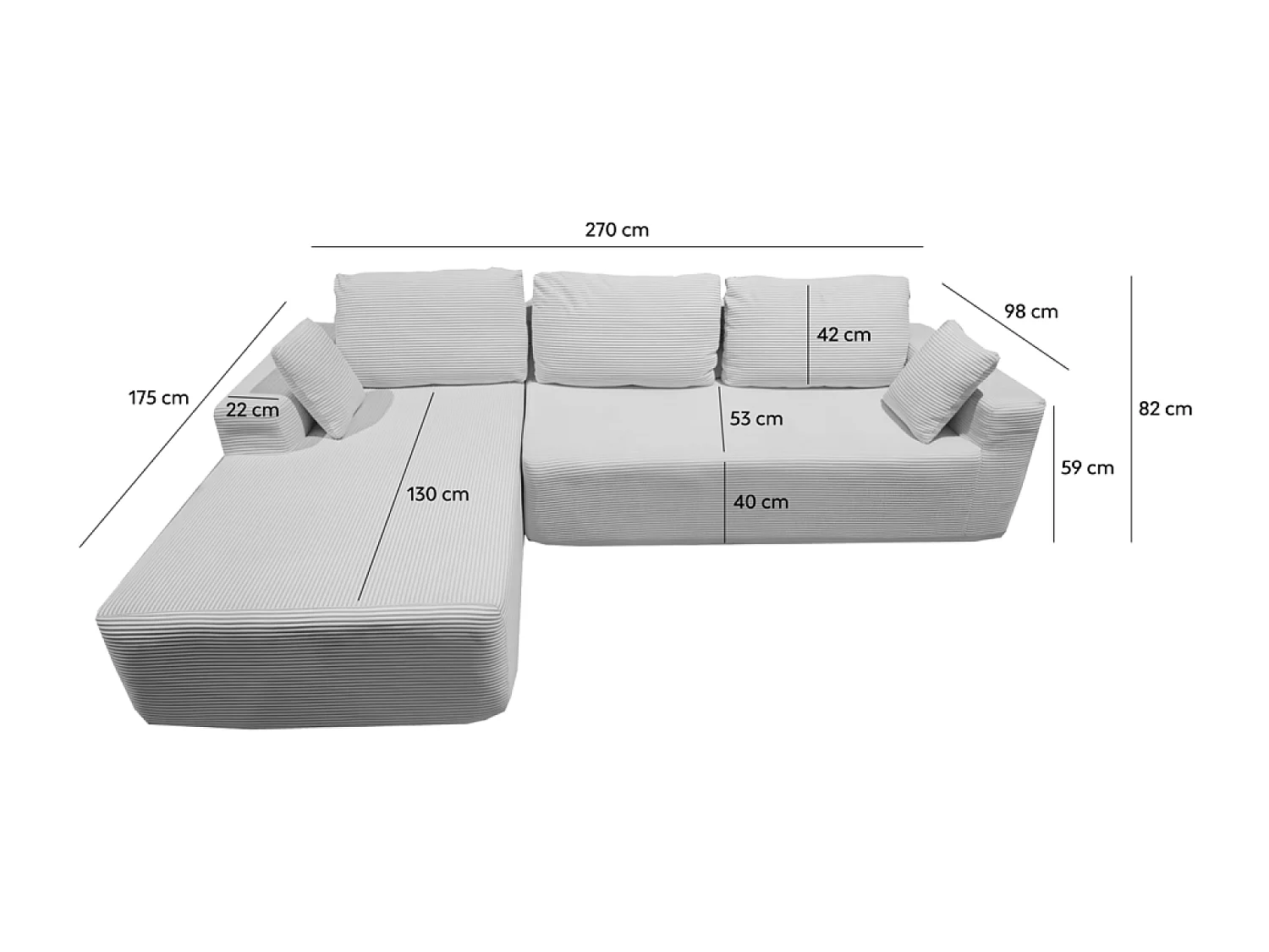 Canapé d'angle 3 places en velours côtelé beige HOVE
