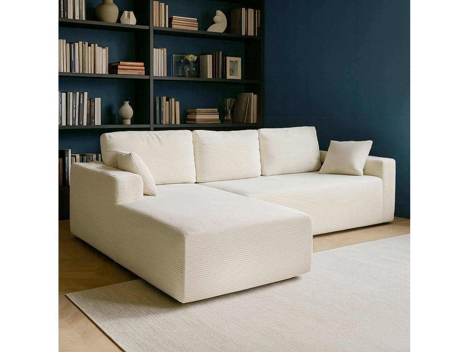 Canapé d'angle 3 places en velours côtelé beige HOVE