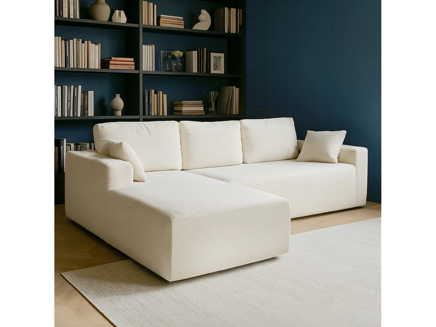 Canapé d'angle 3 places en velours côtelé beige HOVE