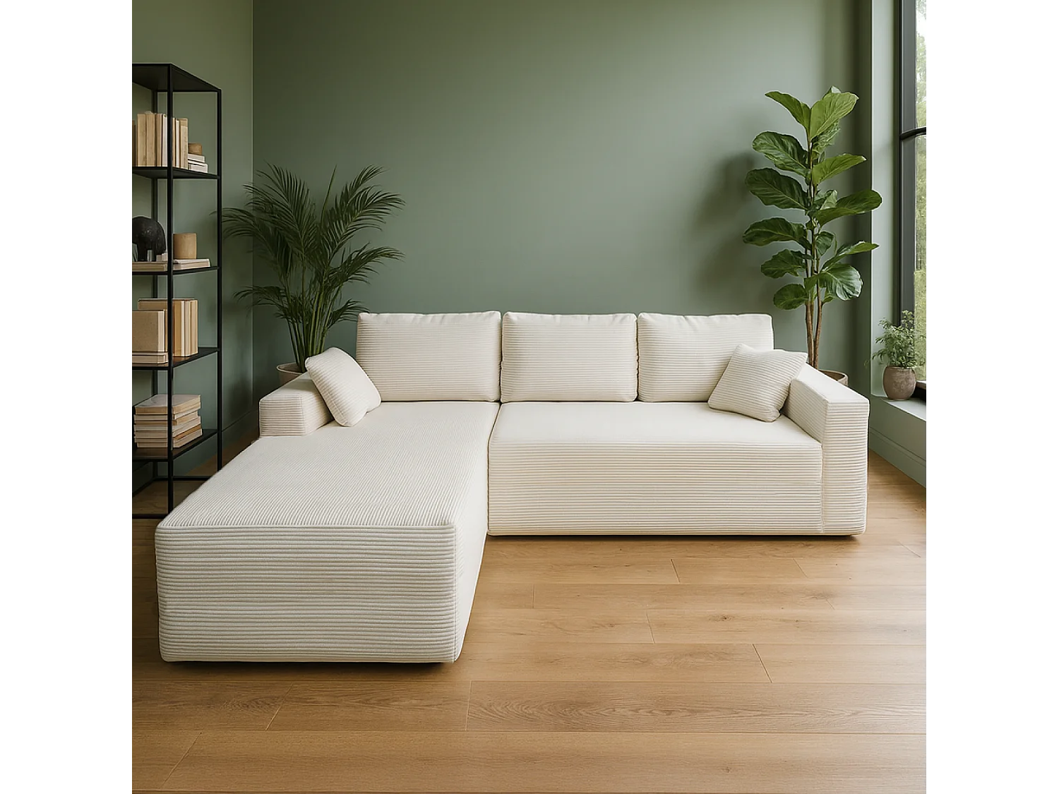 Canapé d'angle 3 places en velours côtelé beige HOVE