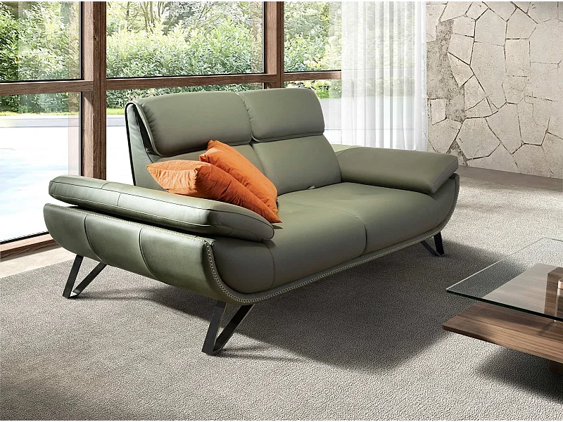 Divano a 2 posti in pelle verde oliva 6246 ANGEL CERDA