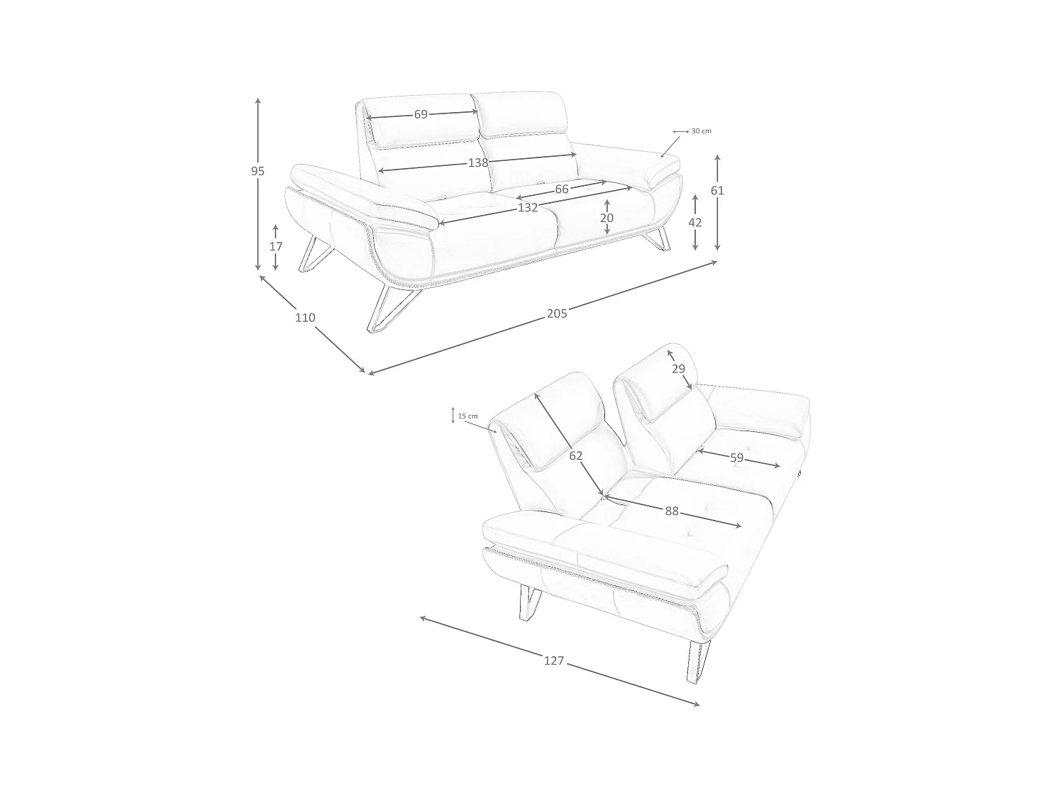 2-Sitzer-Sofa aus olivgrünem Leder