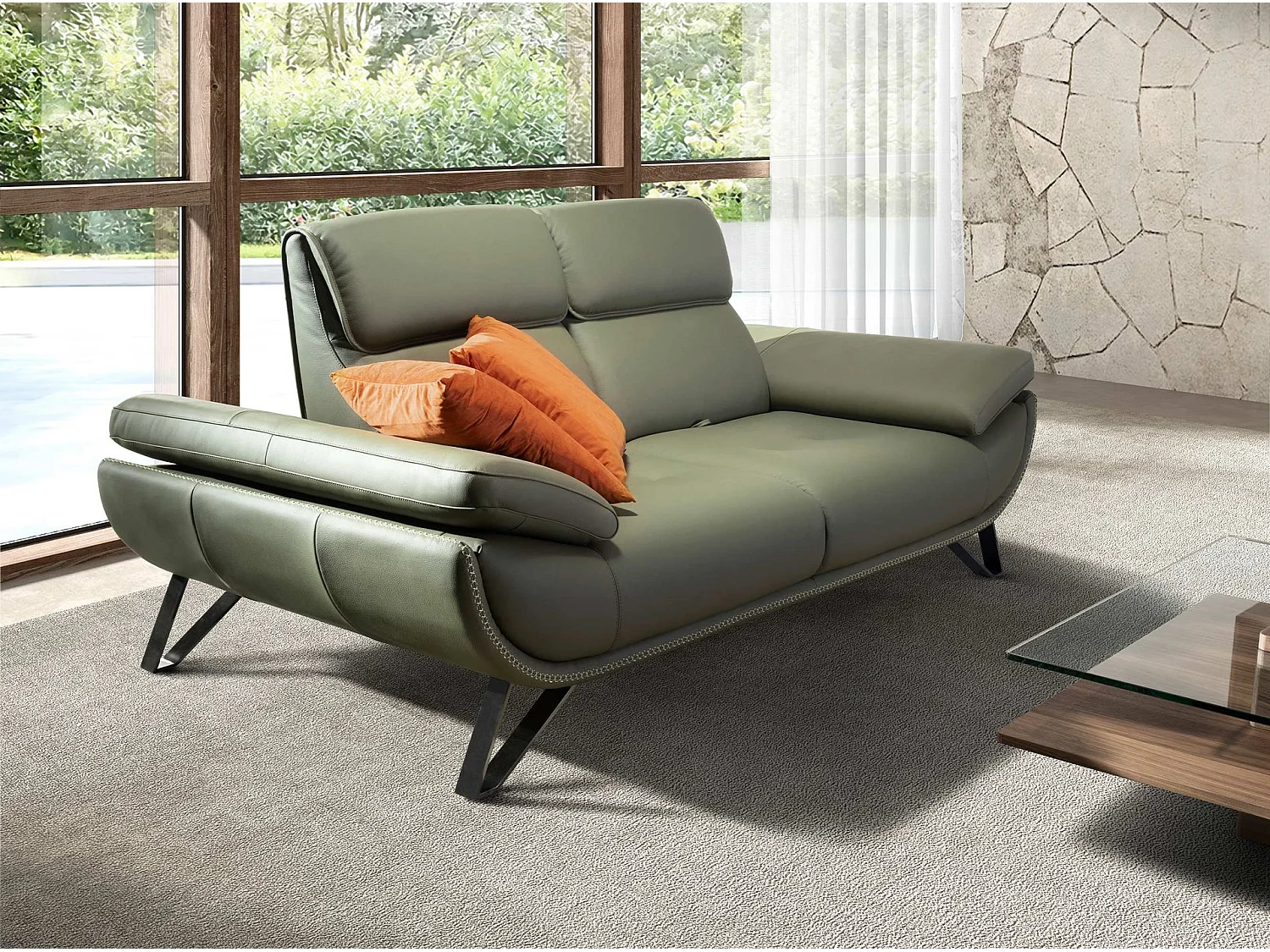 Canapé 2 places en cuir vert olive 6246 ANGEL CERDA