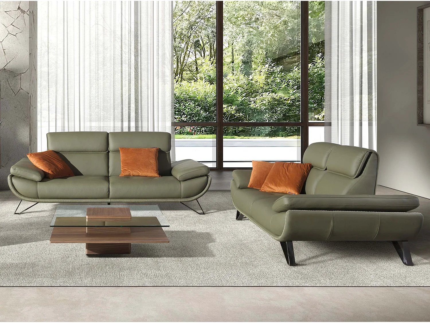 Canapé 2 places en cuir vert olive 6246 ANGEL CERDA