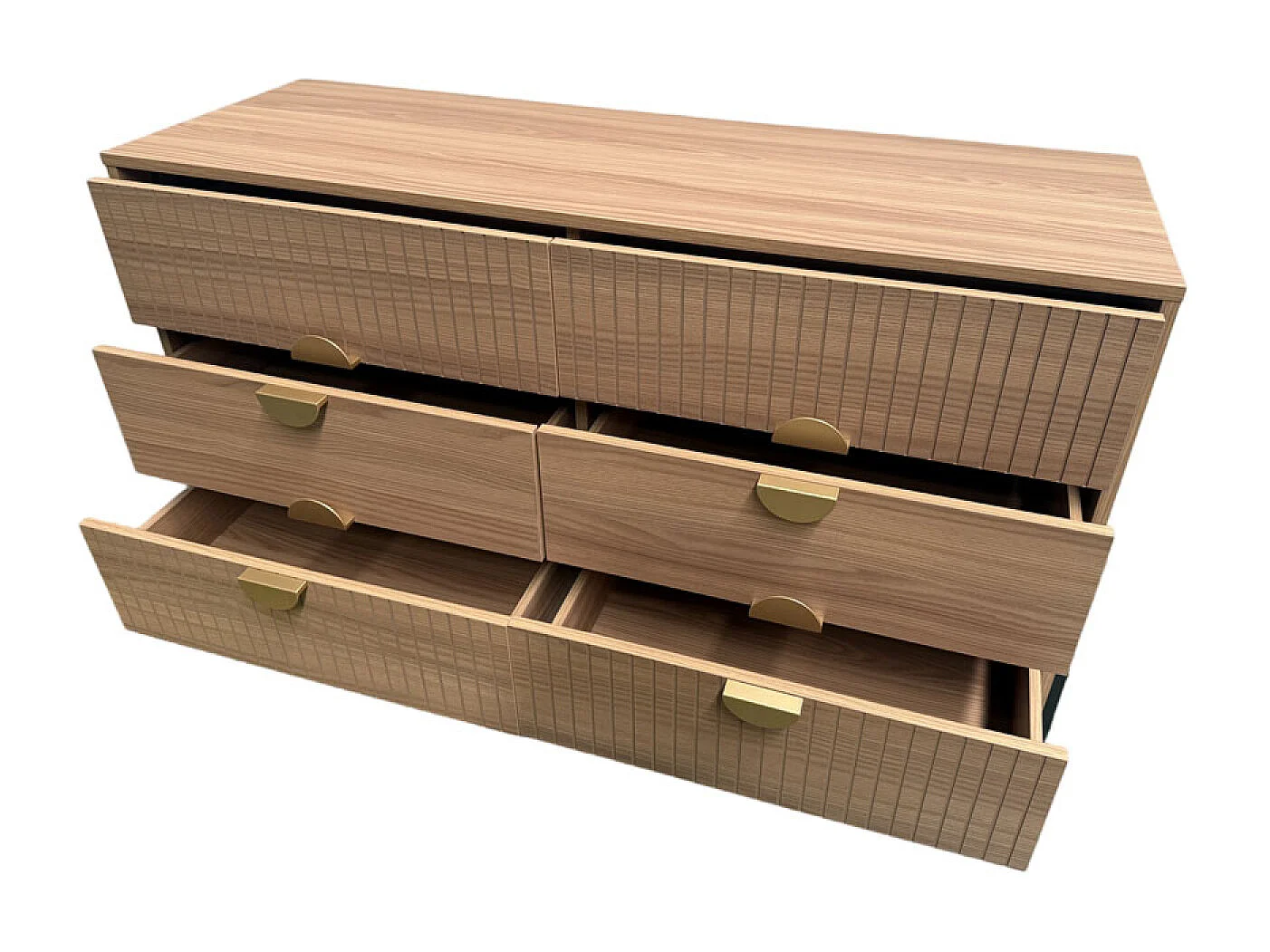 Commode 6 tiroirs décor bois rainuré 124cm VALLO