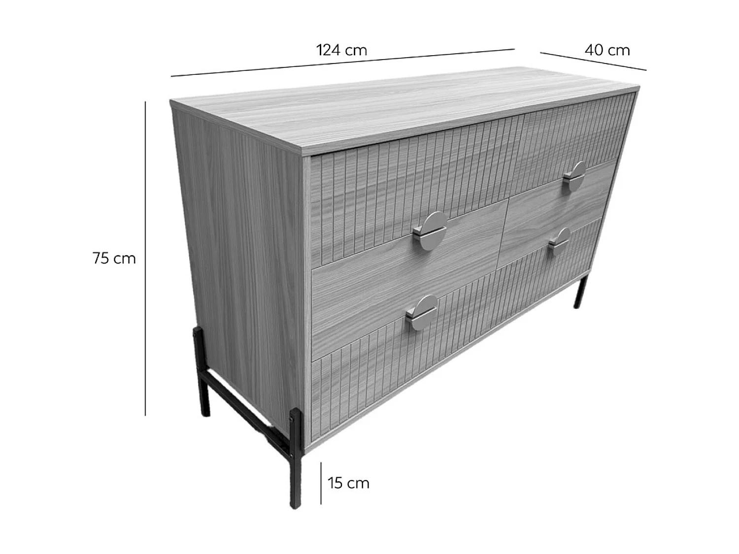 Commode 6 tiroirs décor bois rainuré 124cm VALLO