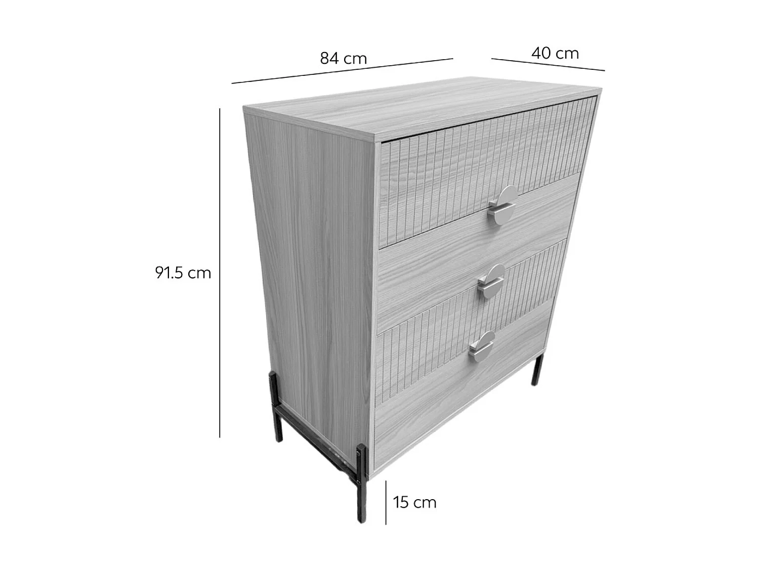 Commode 4 tiroirs décor bois rainuré 84cm VALLO