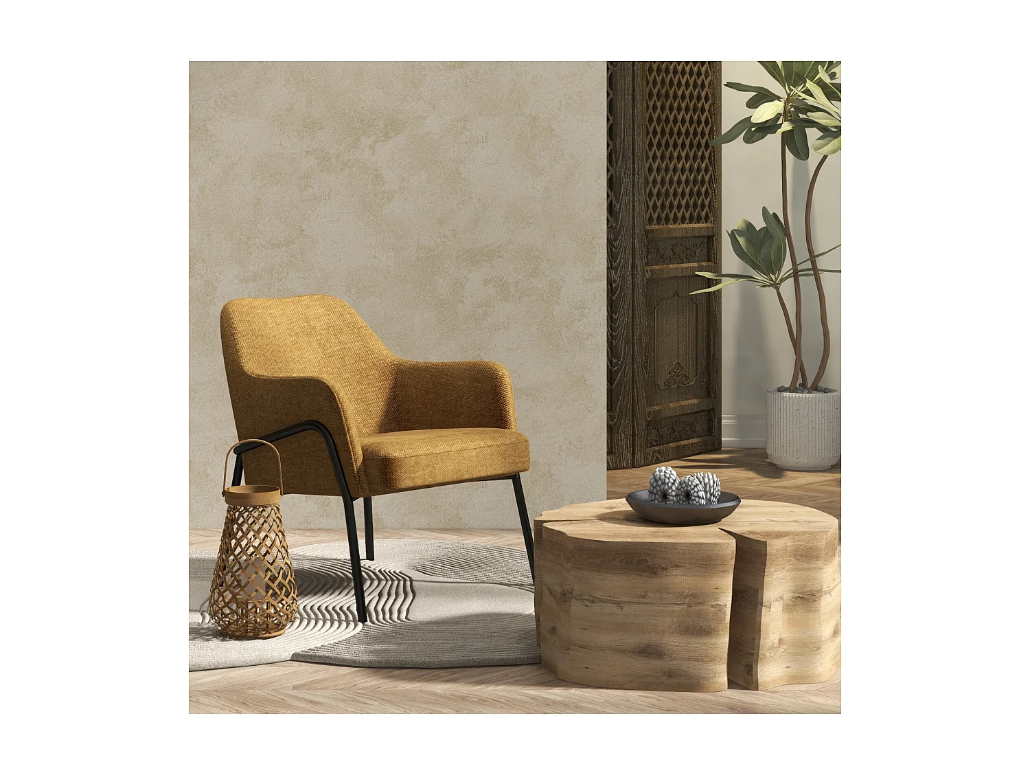 LAYTON-Poltrona in tessuto Luxury Senape