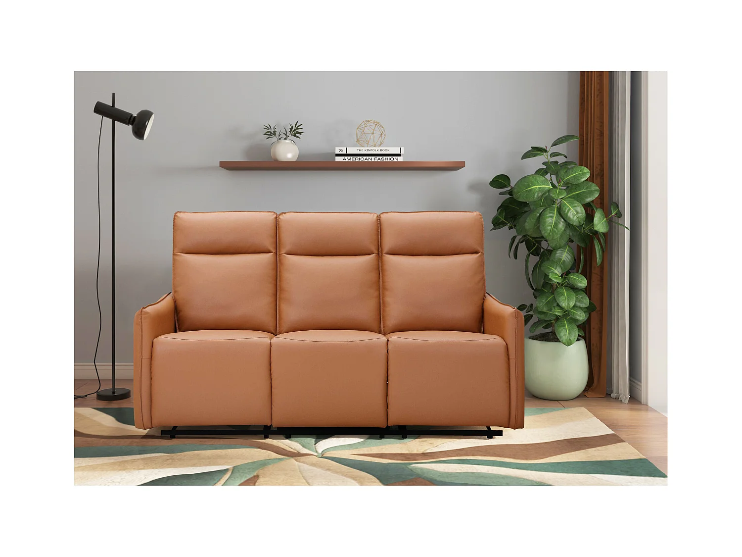 Lugo | Sofá de 3 plazas con función manual en color PU coñac