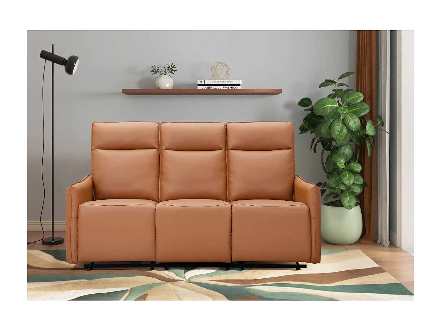 Lugo | Divano 3 posti con funzione manuale in PU color cognac