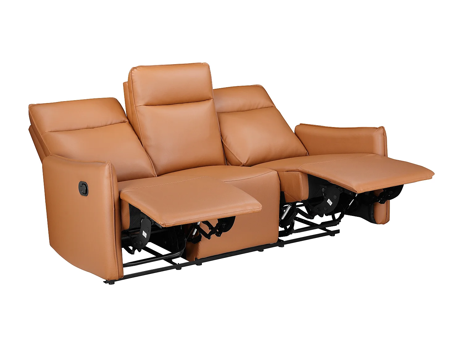 Lugo | Canapé 3 places avec 2 fauteuils inclinables manuels en PU couleur cognac