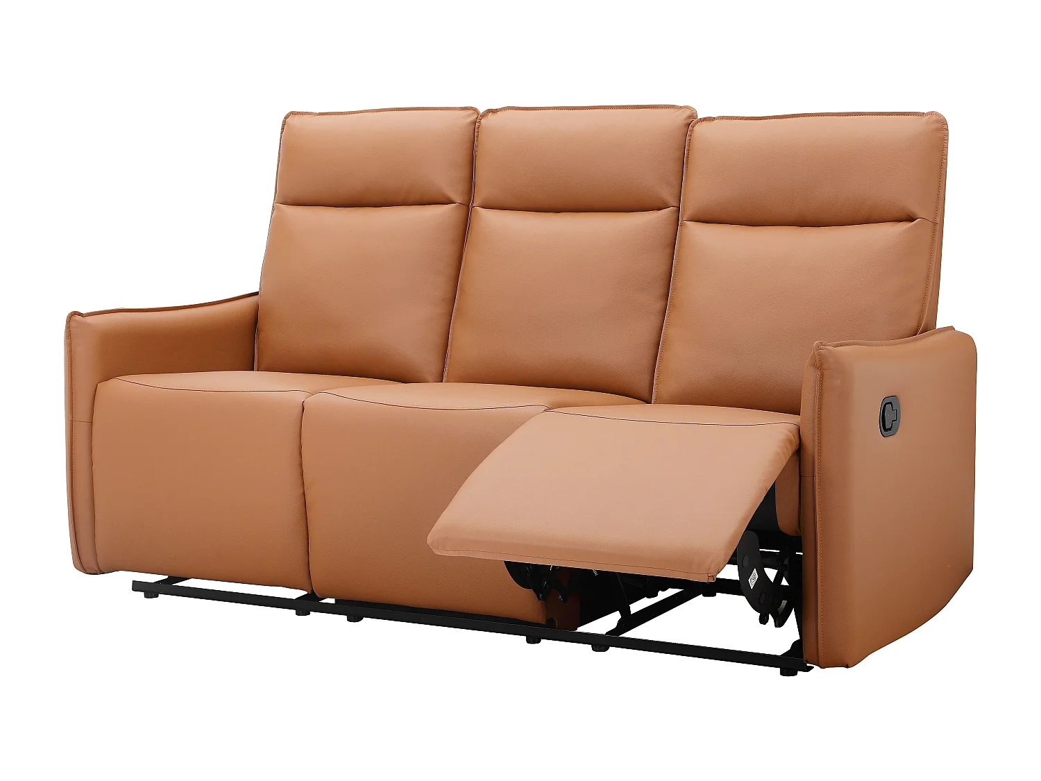 Lugo | Canapé 3 places avec 2 fauteuils inclinables manuels en PU couleur cognac