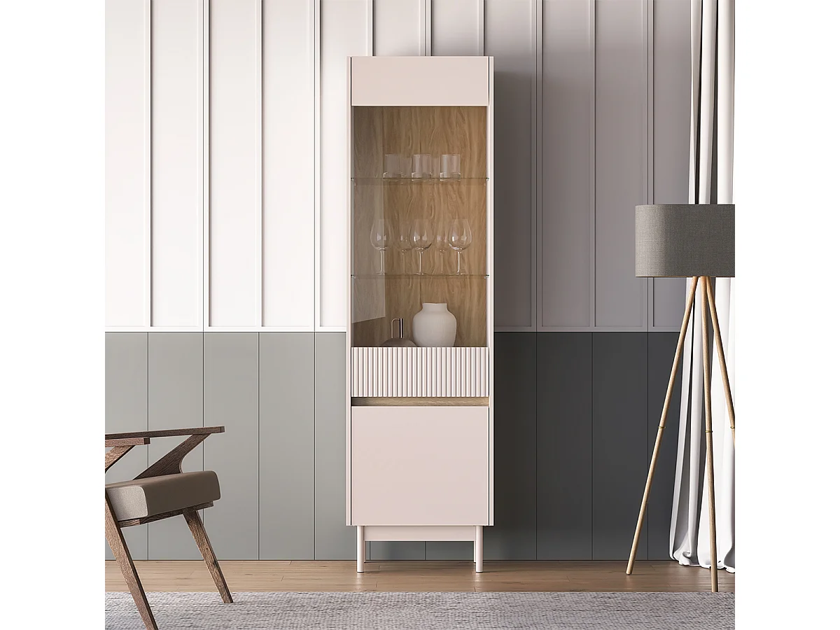 Vitrine 2 portes Connie Cachemire et Bois