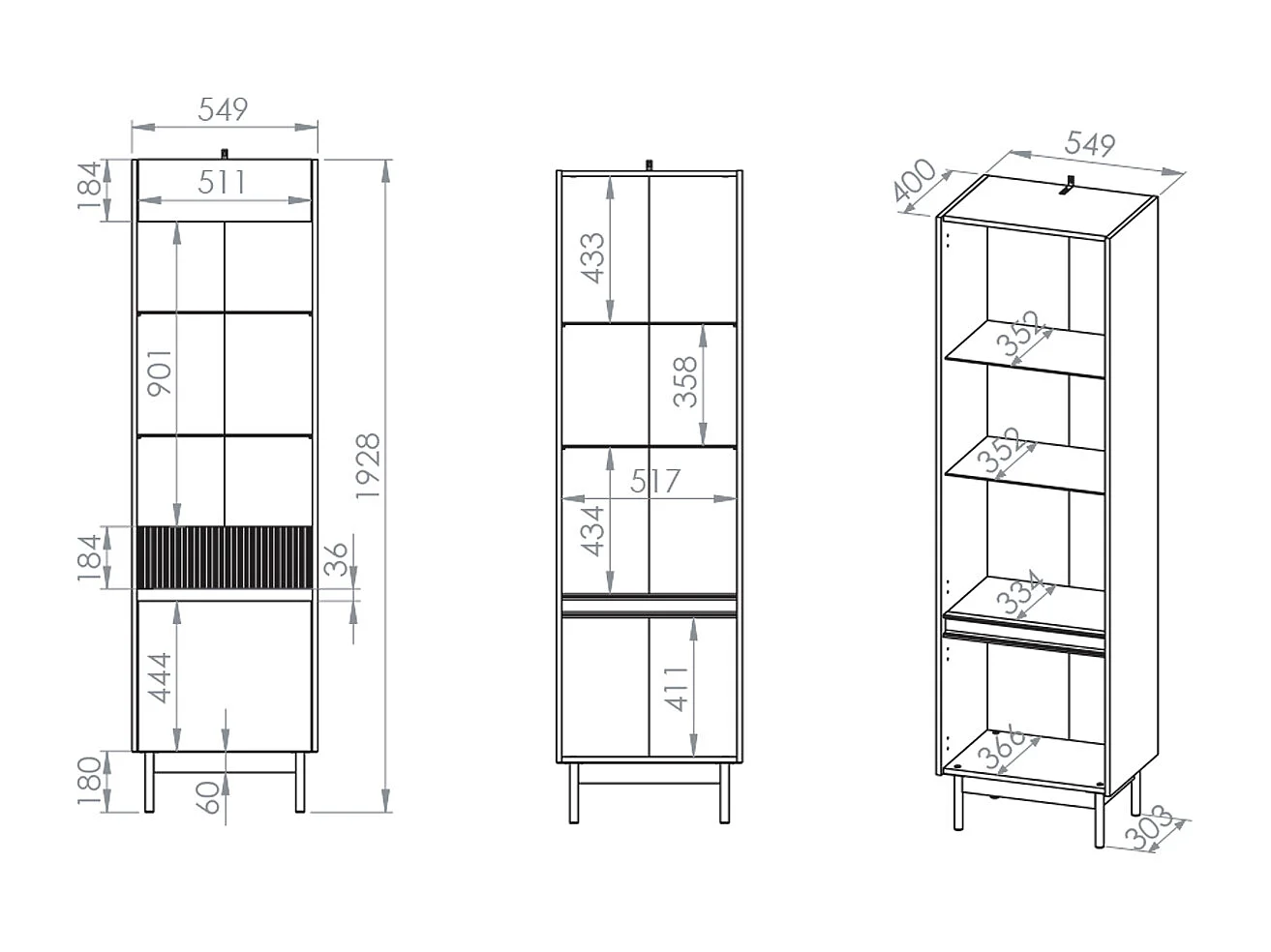 Vitrine 2 portes Connie Cachemire et Bois