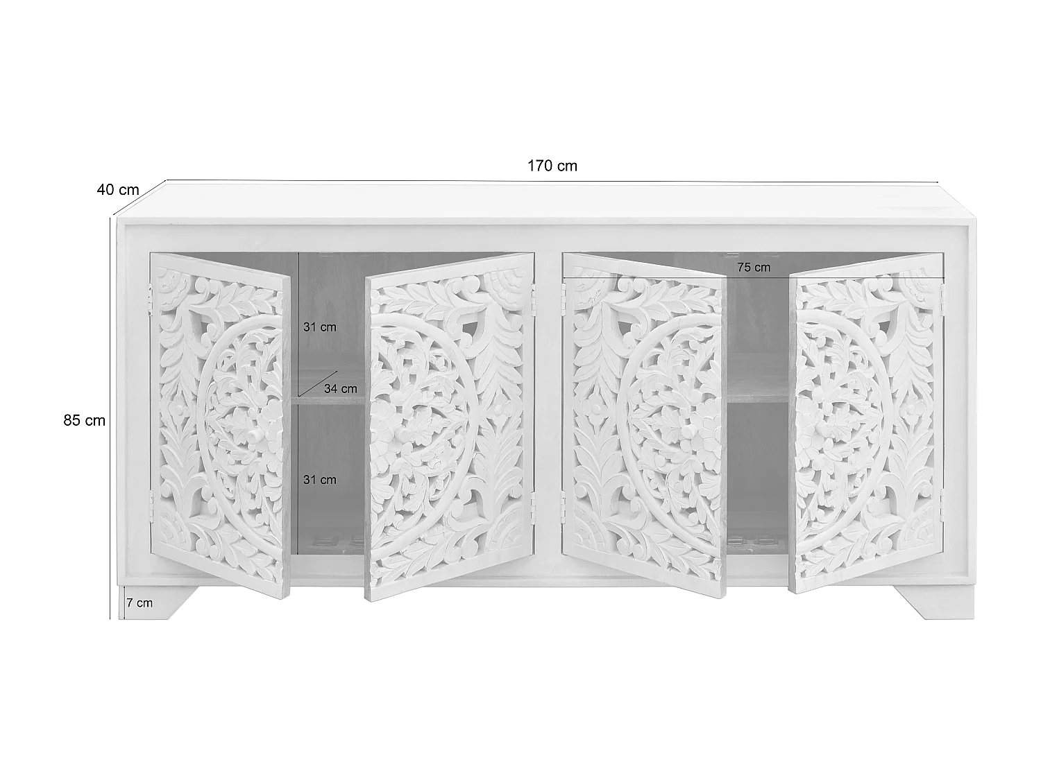 Kalita | Enfilade à 4 Portes en Bois de Manguier Crème