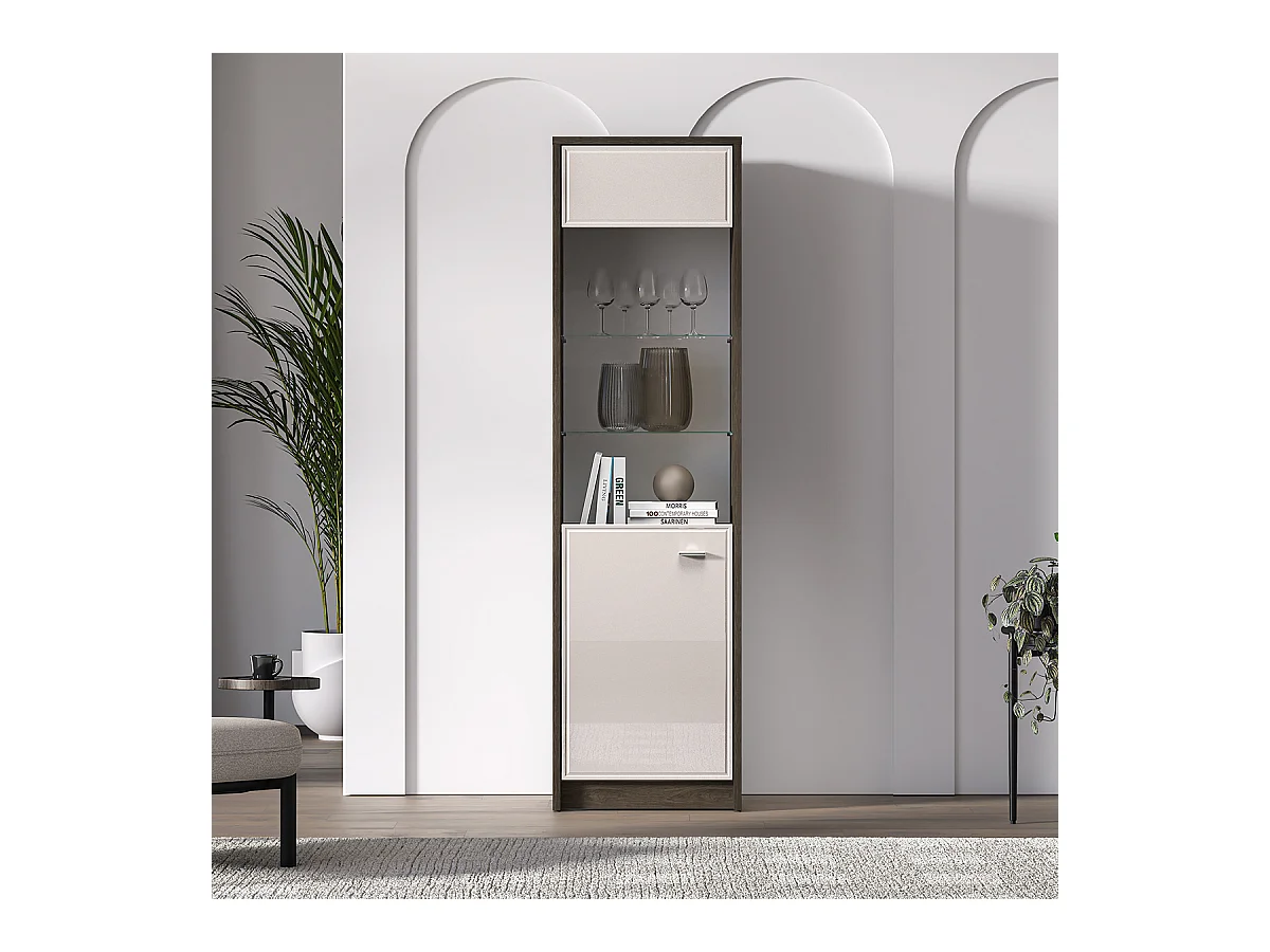 Vetrina a 1 anta Kaius in cashmere e legno scuro