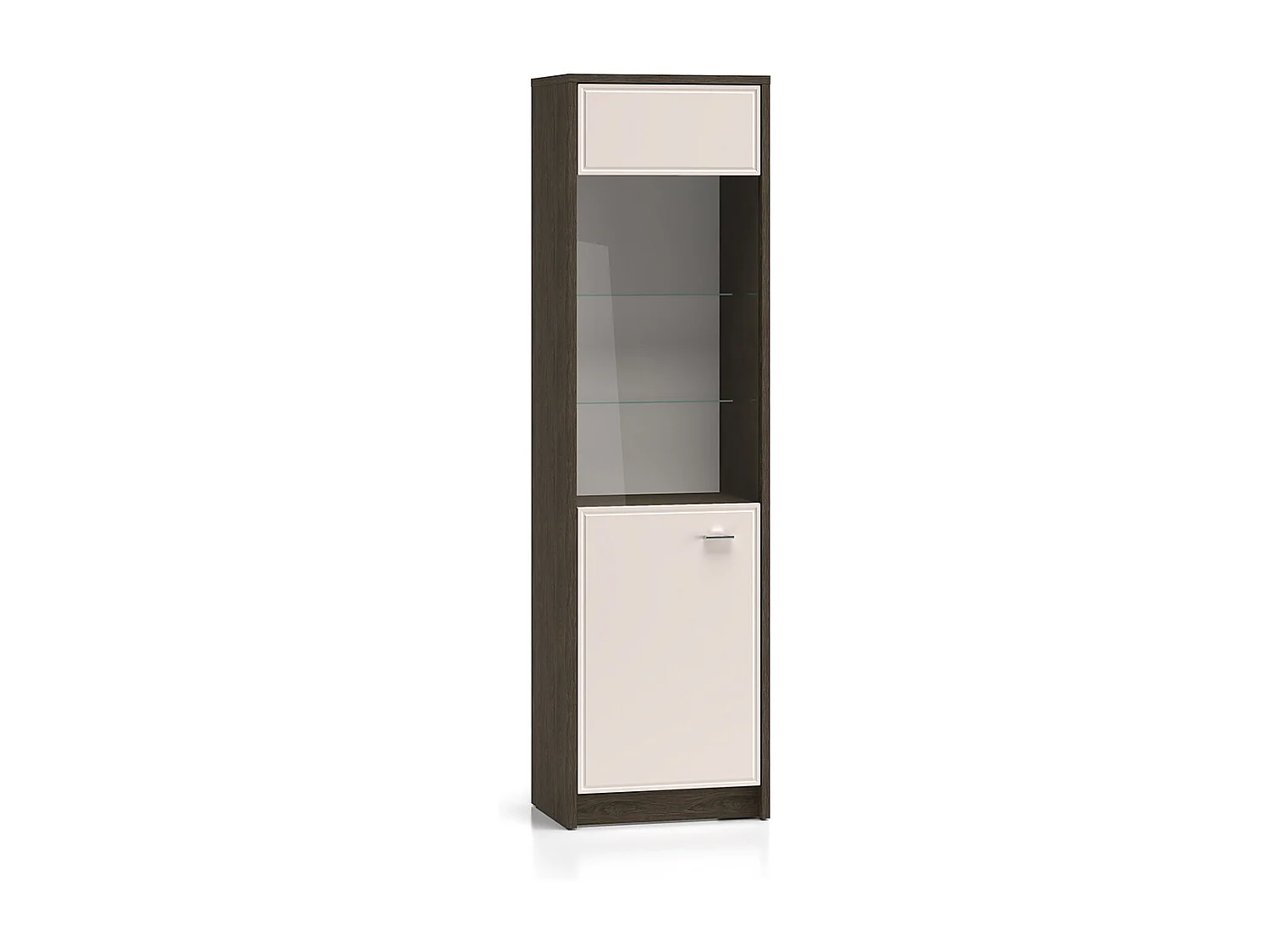 Vitrine 1 porte Kaius Cachemire et Bois foncé