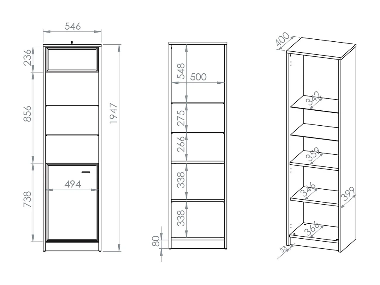 Vitrine 1 porte Kaius Cachemire et Bois foncé