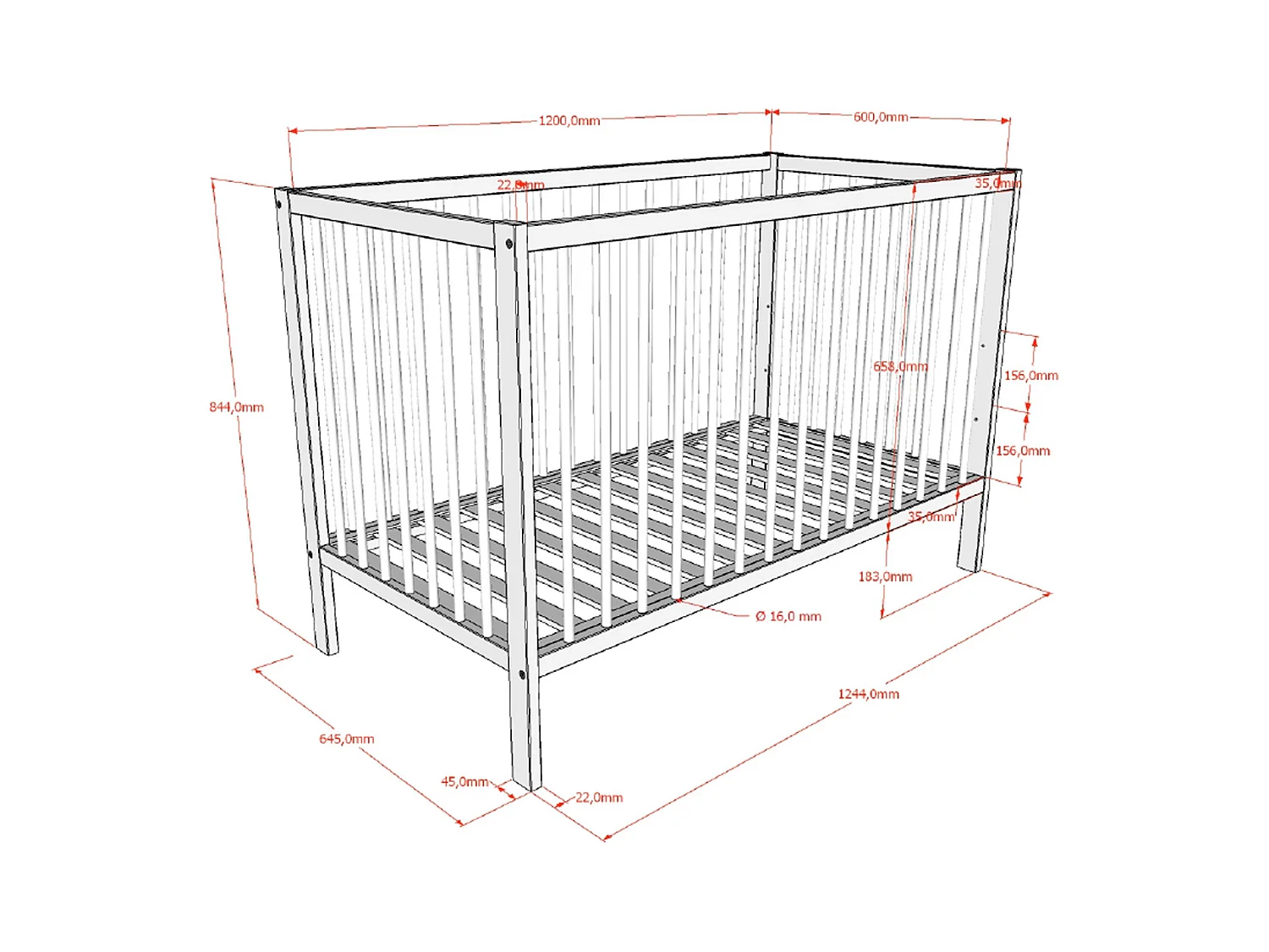 Cama de bebé Vipack Meryl 60x120 e muda-fraldas Antracite