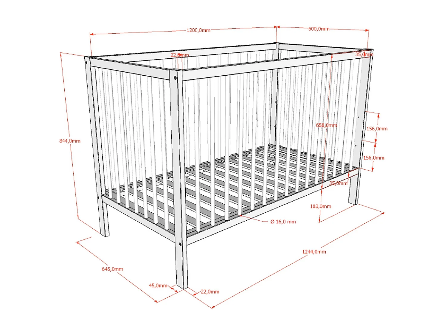 Cama de bebé Vipack Meryl 60x120 e muda-fraldas Antracite