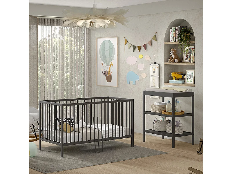 Cama evolutiva 70x140 y Cambiador Vipack Meryl Antracita