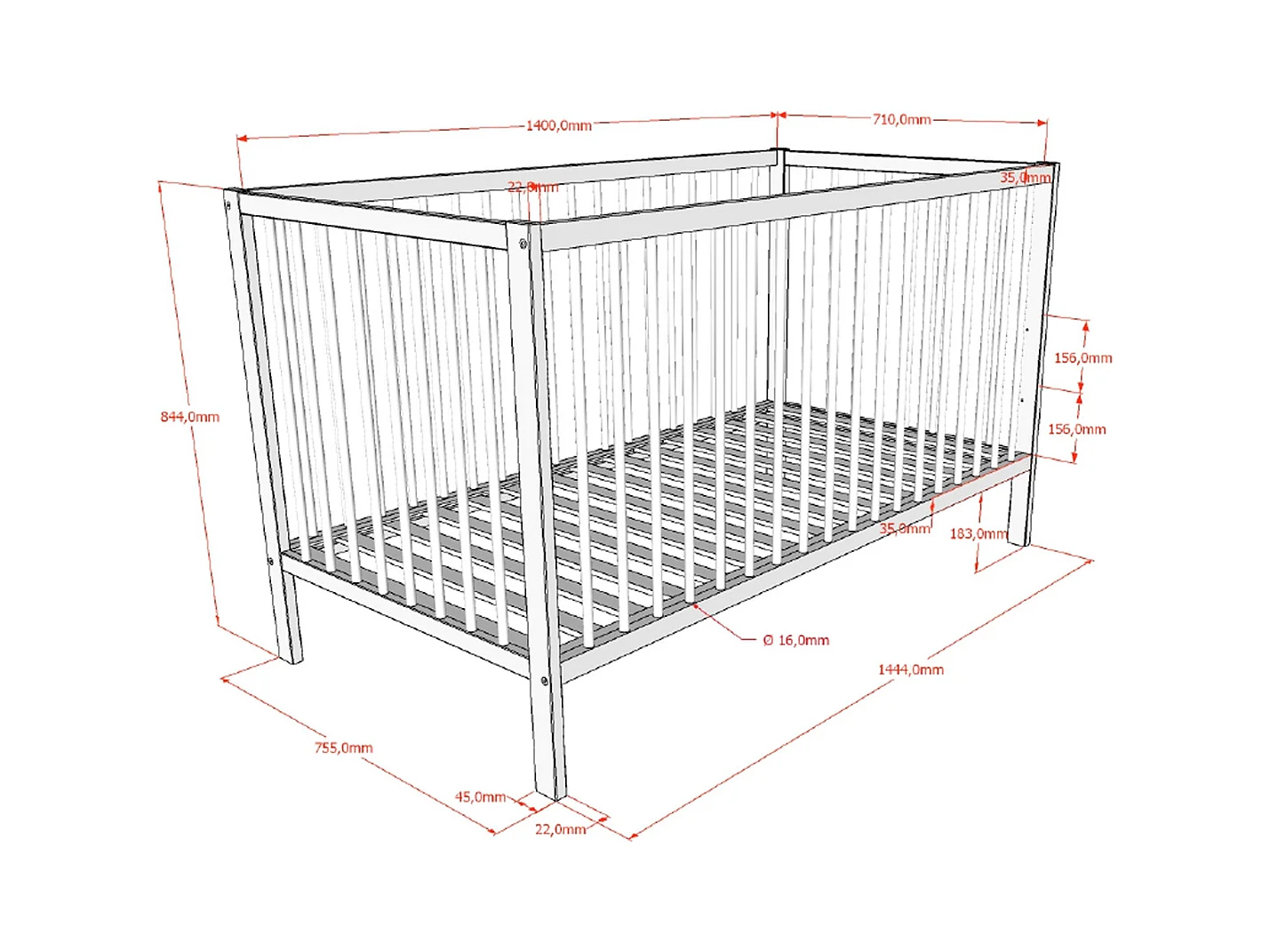 Cama convertível Vipack Meryl 70x140 e trocador Antracite