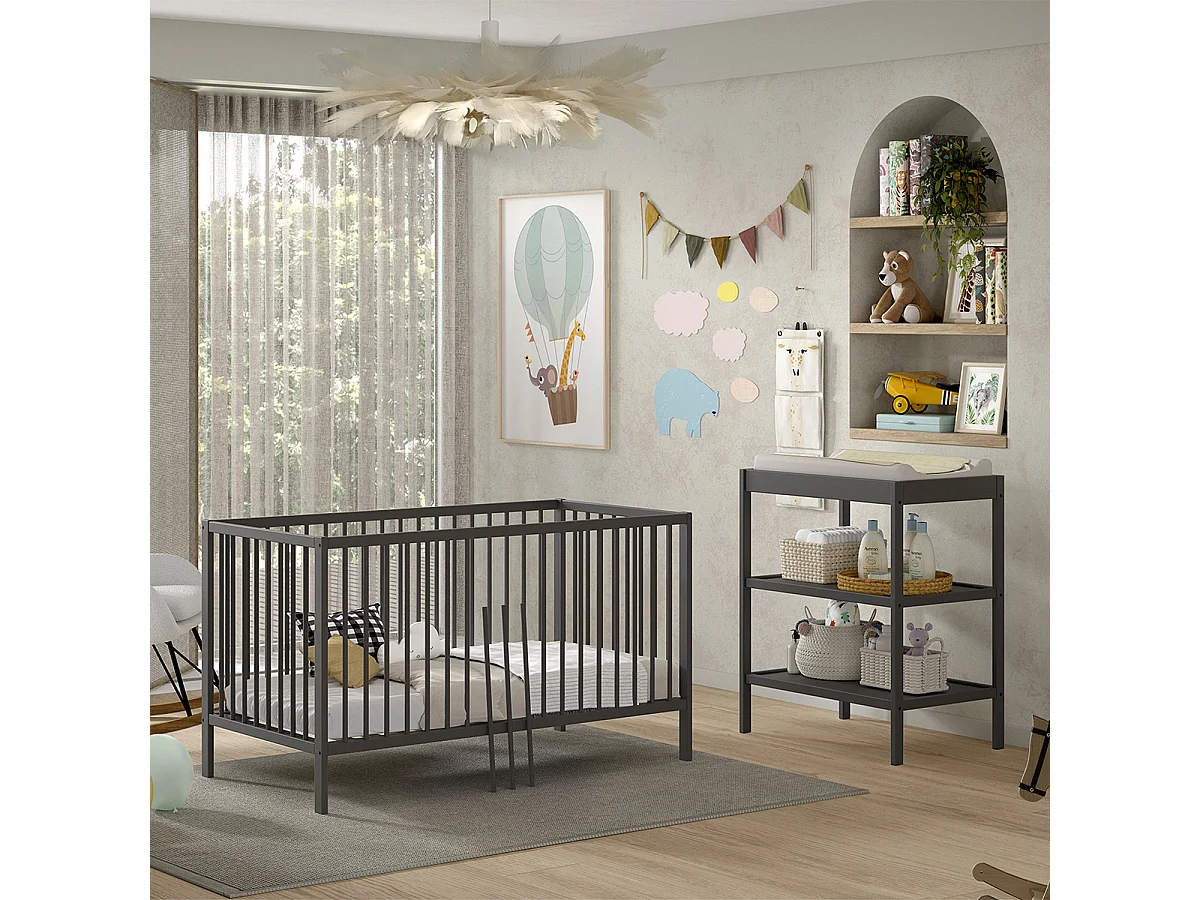 Cama convertível Vipack Meryl 70x140 e trocador Antracite