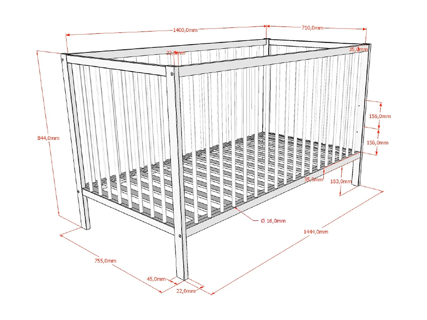 Cama convertível Vipack Meryl 70x140 e trocador Antracite