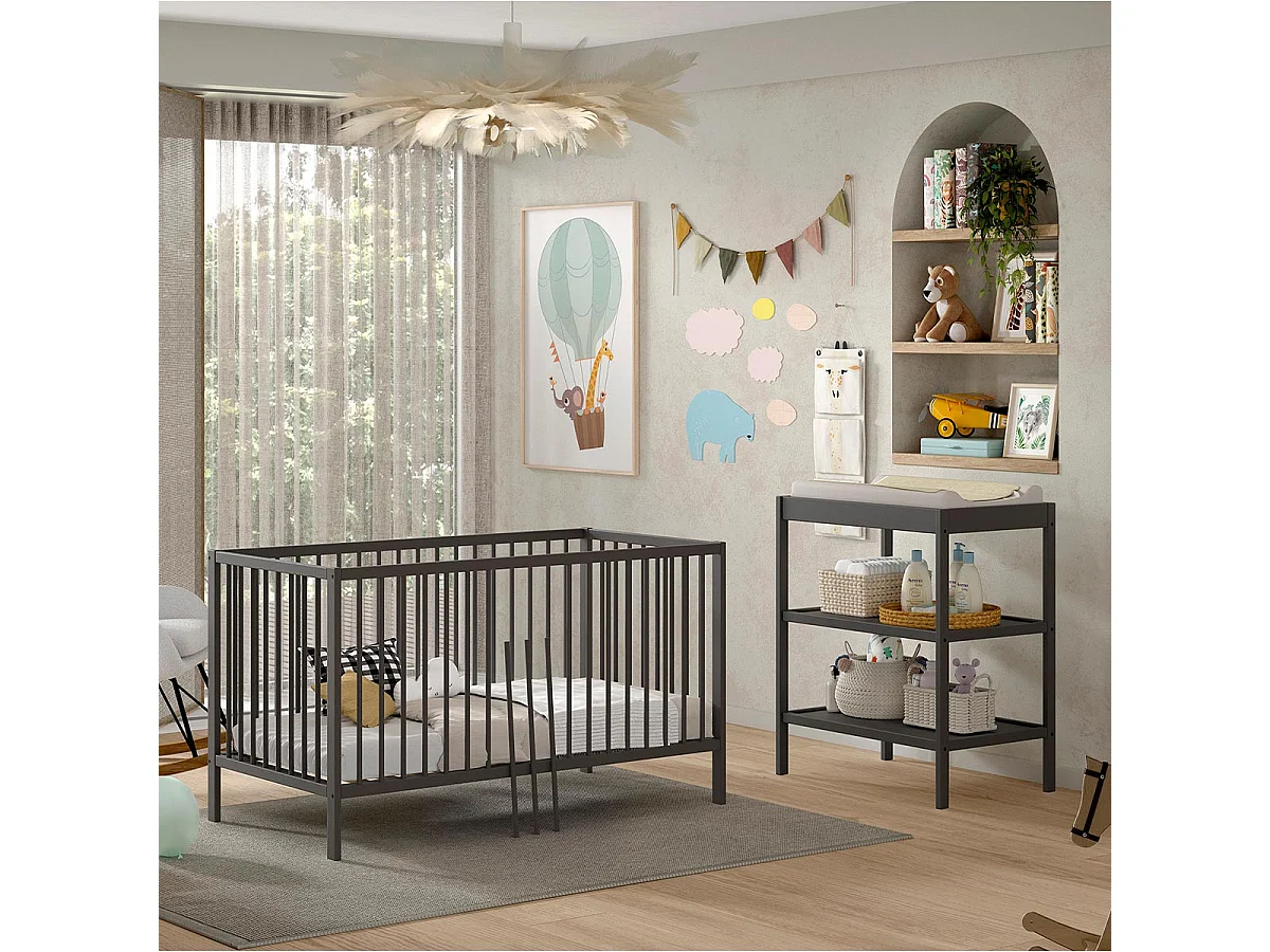 Cama evolutiva 70x140 y Cambiador Vipack Meryl Antracita