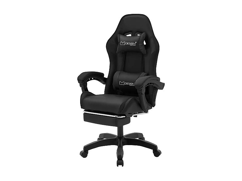 ML-Design Sedia da gaming ergonomica in similpelle nero, con poggiapiedi e poggiatesta, poltrona da gioco girevole, ideale per scrivania o ufficio
