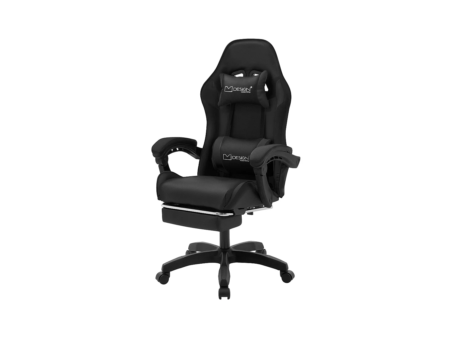 ML-Design Sedia da gaming ergonomica in similpelle nero, con poggiapiedi e poggiatesta, poltrona da gioco girevole, ideale per scrivania o ufficio