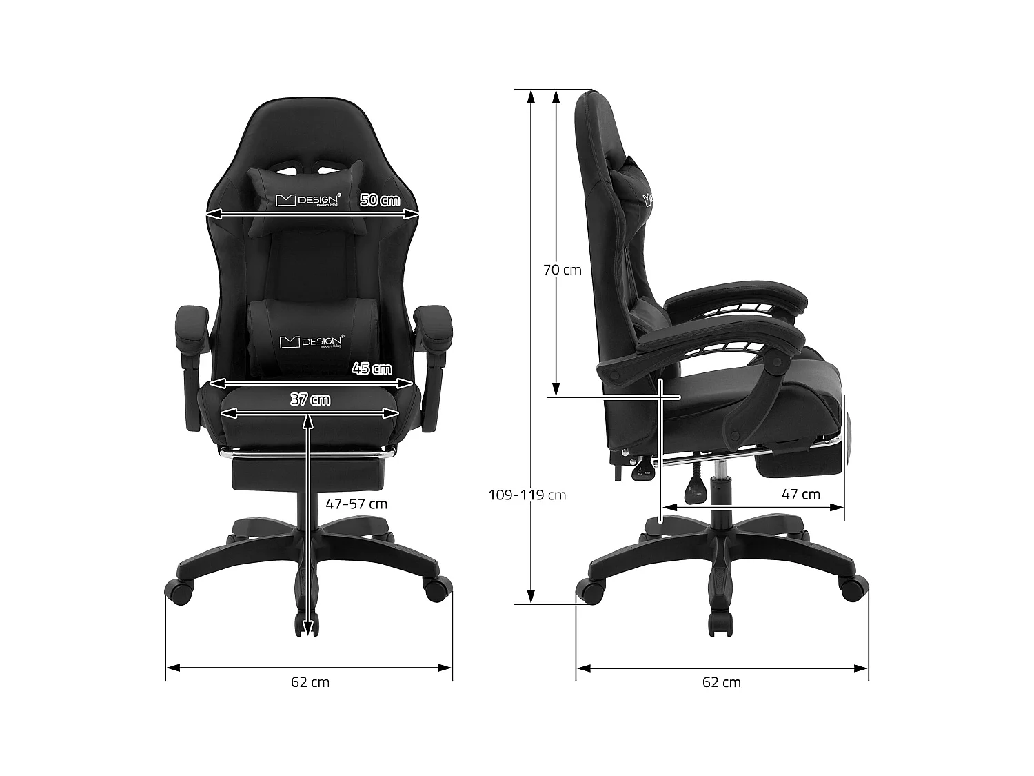 ML-Design Sedia da gaming ergonomica in similpelle nero, con poggiapiedi e poggiatesta, poltrona da gioco girevole, ideale per scrivania o ufficio