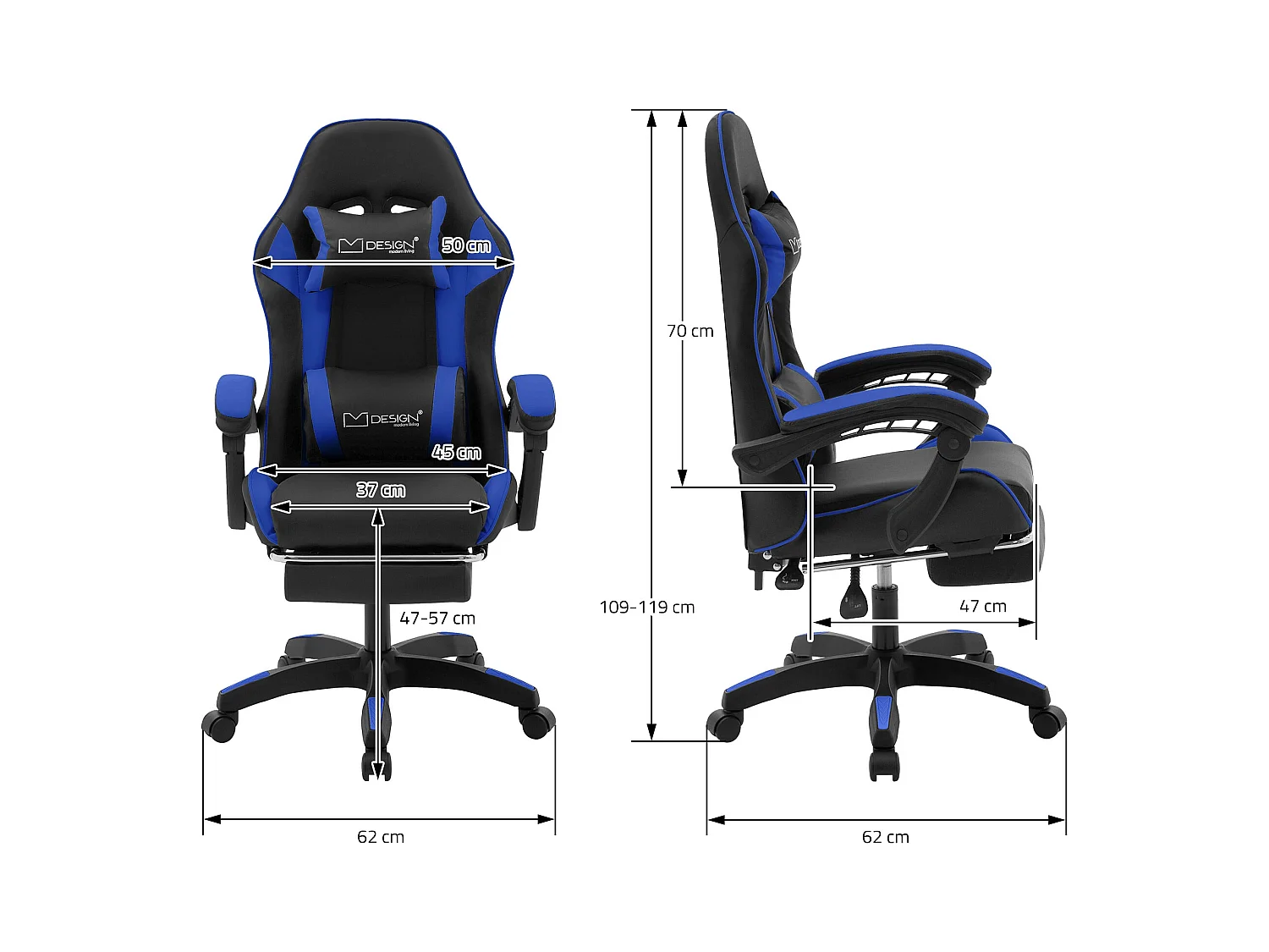 ML-Design Sedia da gaming ergonomica in similpelle blu, con poggiapiedi e poggiatesta, poltrona da gioco girevole, ideale per scrivania o ufficio